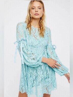 Free People Free People Ruby Lace Mini Dress In Sea Fog